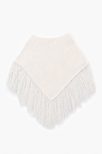 Fuzzy Fringe Knit Poncho - Cream