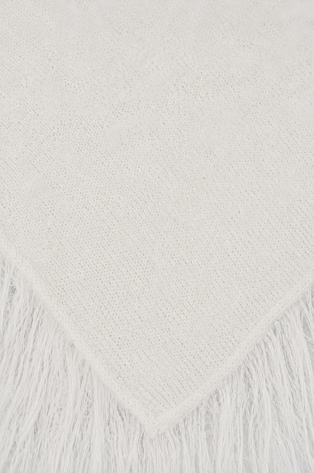Fuzzy Fringe Knit Poncho - Cream