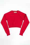 The Suss knits bright Red Open Raglan Knit Top in recycled cotton and lycra, front flat lay, knit in Los Angeles.
