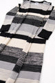 Lightweight striped duster cardigan draped flat at an angle showing long silhouette and fluid open front design