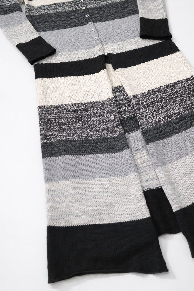 Striped Cotton Knit Duster - Black and Grey Neutrals