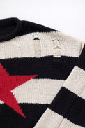 Distressed cotton knit detailing on striped Suss Knits star sweater