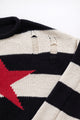 Distressed cotton knit detailing on striped Suss Knits star sweater