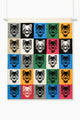 Hand-loomed wolf grid knit wall hanging made of cotton panels with steel hanging rod, 50 by 40 inches
