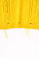Hem detail photo of distressing on the yellow cable knit sweater hand loomed in Los Angeles