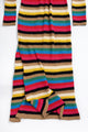 Lower portion of striped knit dress showing fabric drape and long length silhouette
