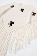 cream knit poncho fringe detail soft cotton texture